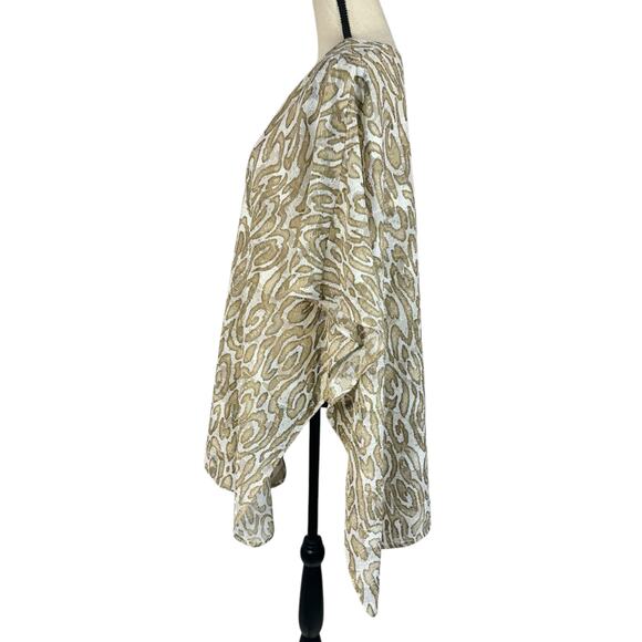 Chico’s One Size Ruana Wrap Neutral Swirl Animal Print Lace Fabric Open Sides - Picture 6 of 8